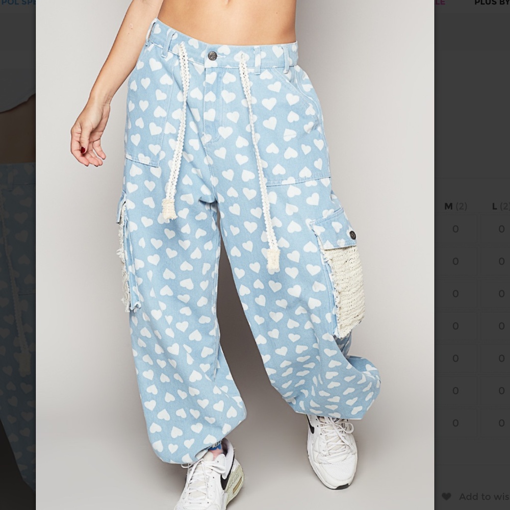 POL Light Blue Heart Print Joggers